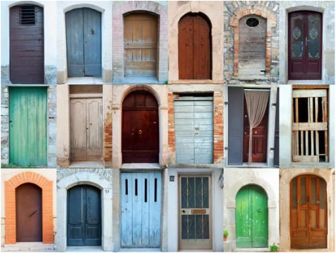 collage of different doors